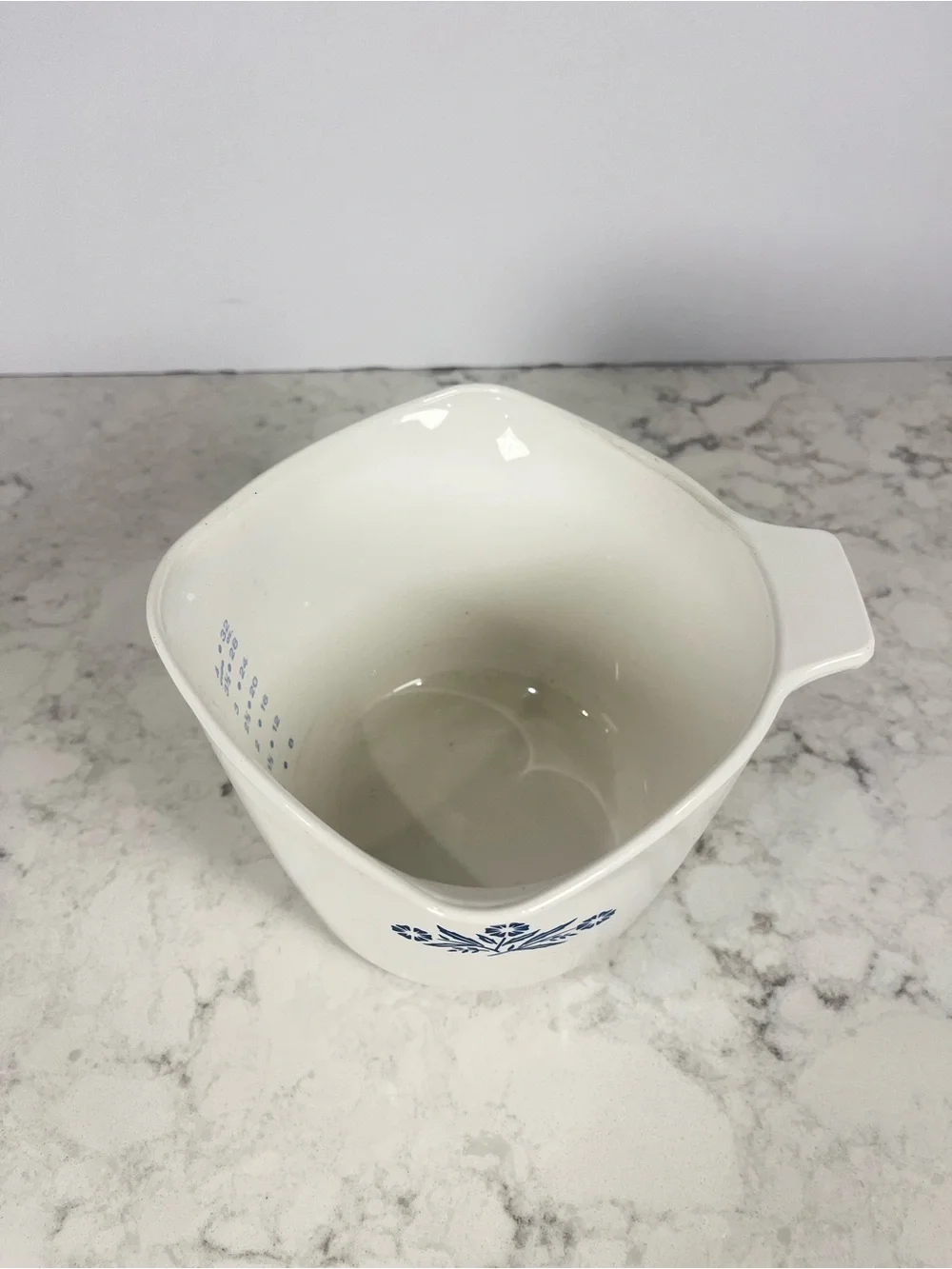 Corning Ware blue coneflower sauce maker with Blue Volume Markings